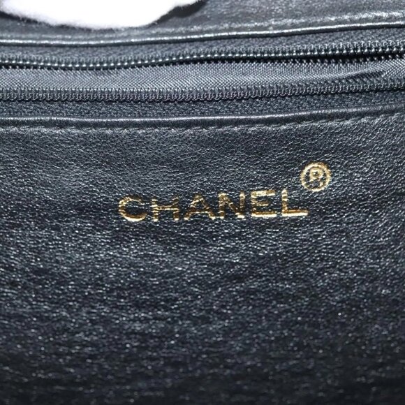 CHANEL Matelasse Chain Shoulder Bag Lamb Skin Black Gold CC Auth 139414